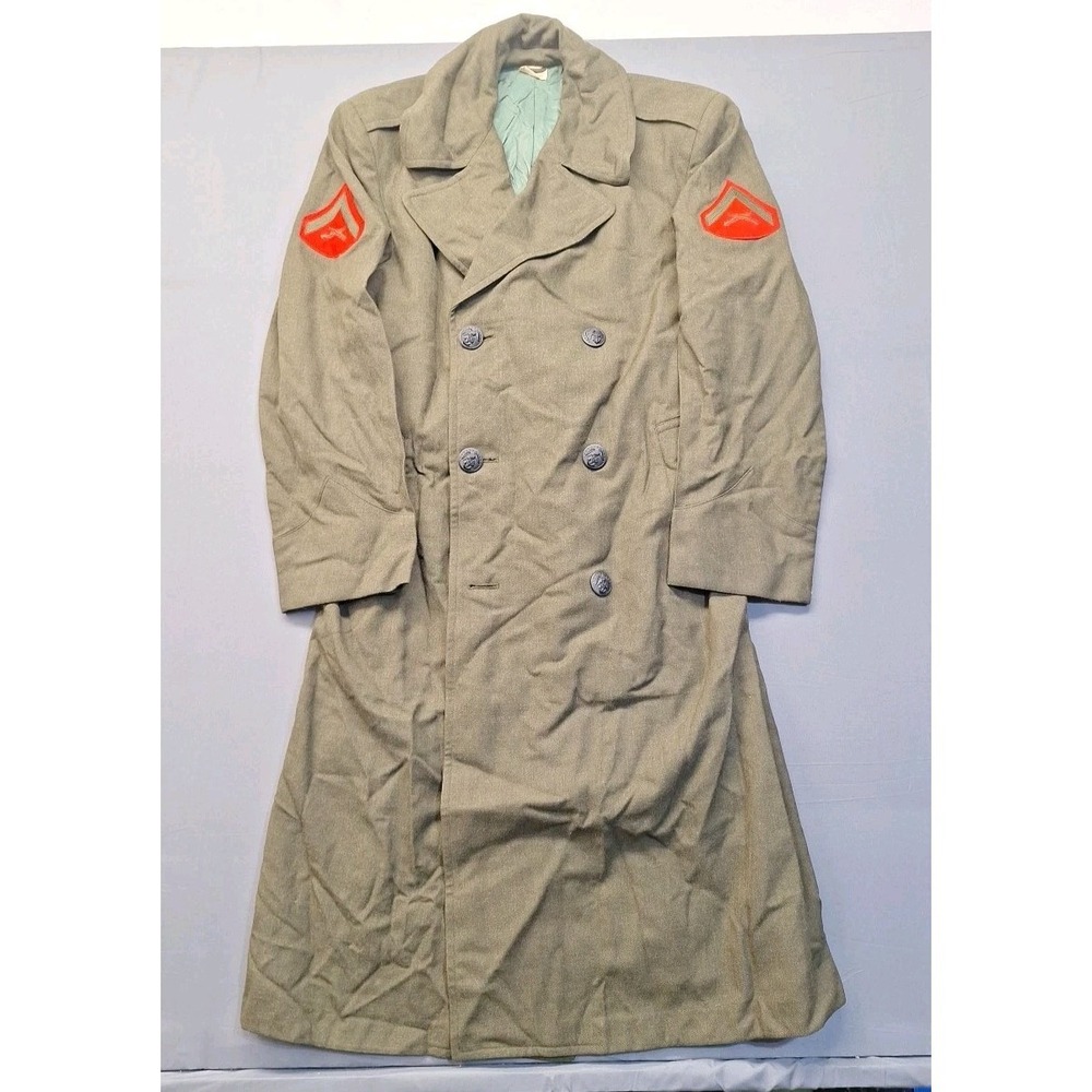 US Marines Wool Overcoat Military 36S Serge Green Wool DSA 100-4009 Vintage